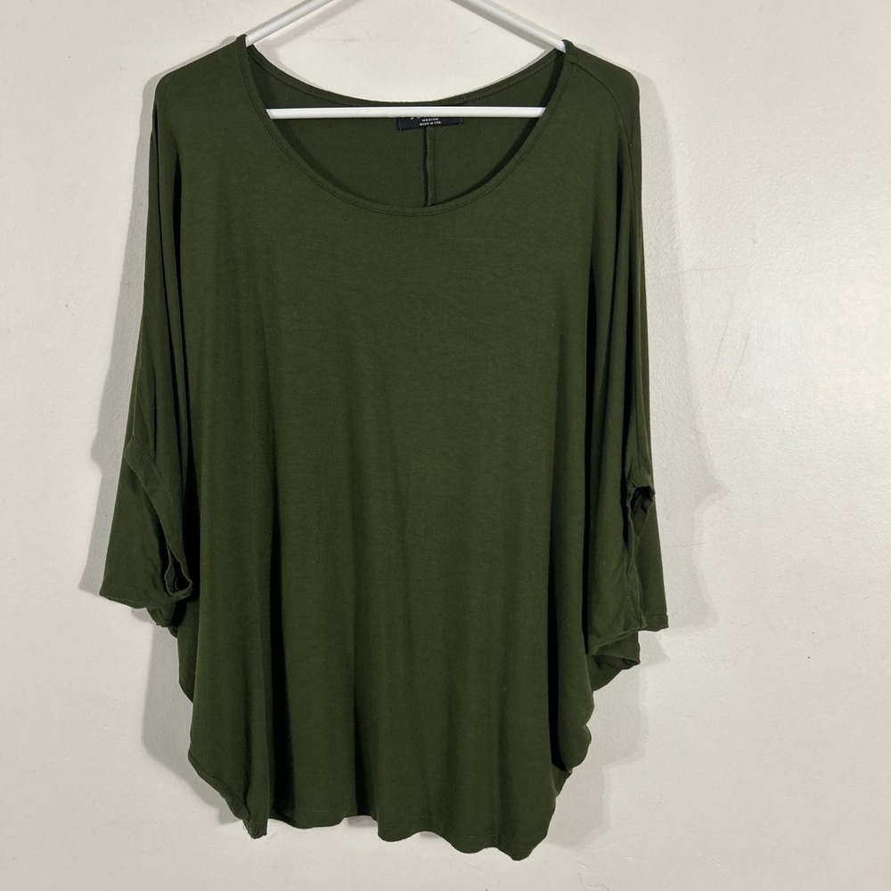 Made by Johnny Dolman Top Women M Olive Green Oversized Batwing WT1073